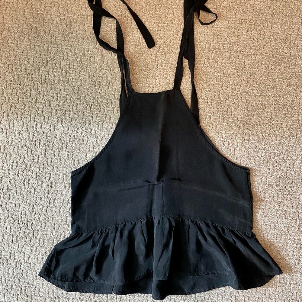 Black Silky Semi-Cropped Tank Top, Bow Tie Straps, ANINE BING, XS, Going Out Top